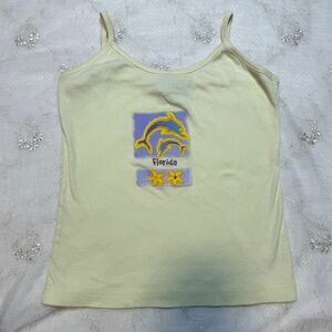 Vintage Y2K Florida Dolphin Print Baby Tank Top – Size Medium (Best for Small)